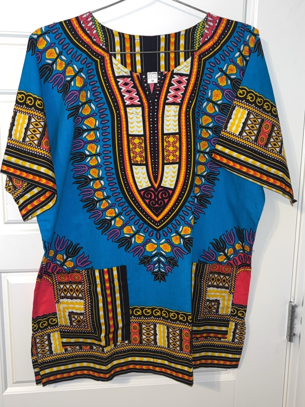 Bright Blue Printed Dashiki Style Unisex Shirt